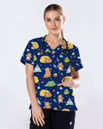 Camping Bears Cozy Woodland Adventure Women Scrub Top