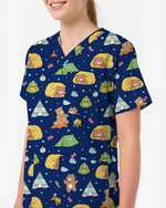 Camping Bears Cozy Woodland Adventure Women Scrub Top
