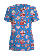 Groovy Snacks Funky Colorful Treat Parade Women Scrub Top
