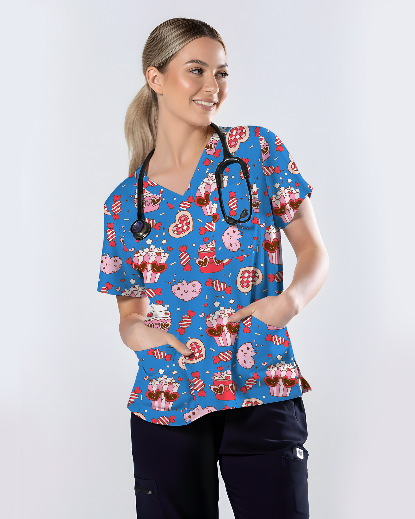 Groovy Snacks Funky Colorful Treat Parade Women Scrub Top