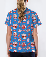 Groovy Snacks Funky Colorful Treat Parade Women Scrub Top