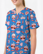 Groovy Snacks Funky Colorful Treat Parade Women Scrub Top
