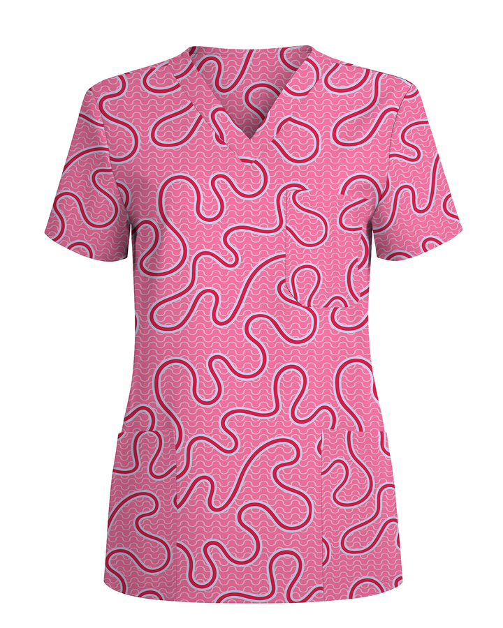 Pink Ripple Soft Blush Ocean Waves Women Scrub Top