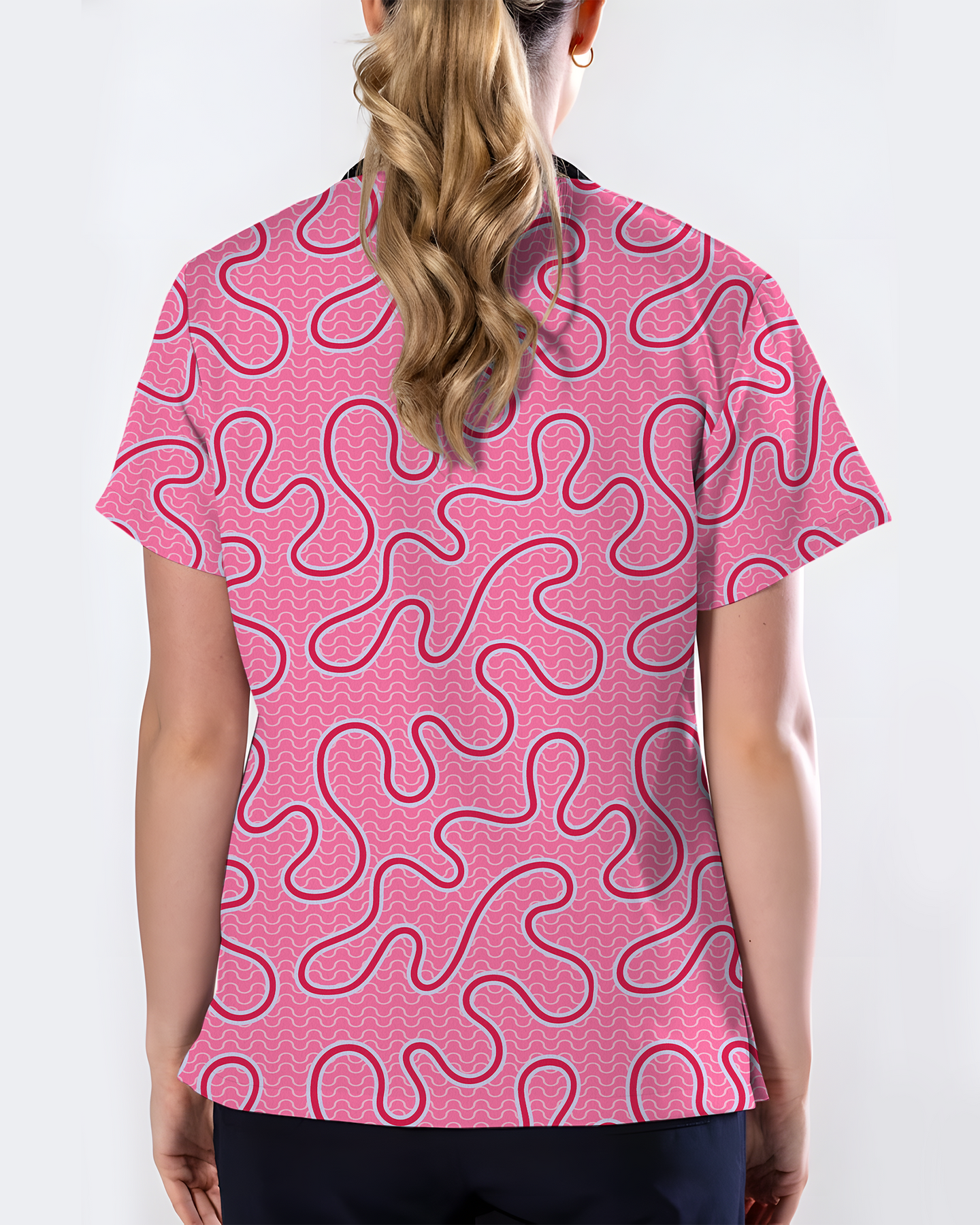 Pink Ripple Soft Blush Ocean Waves Women Scrub Top