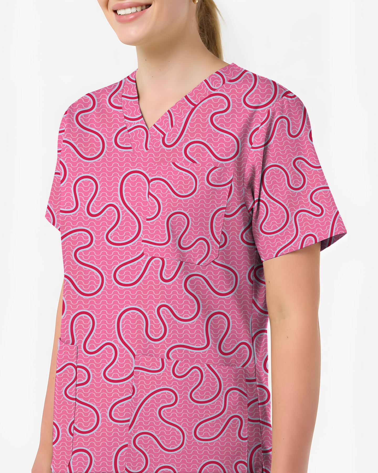 Pink Ripple Soft Blush Ocean Waves Women Scrub Top