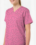 Pink Ripple Soft Blush Ocean Waves Women Scrub Top