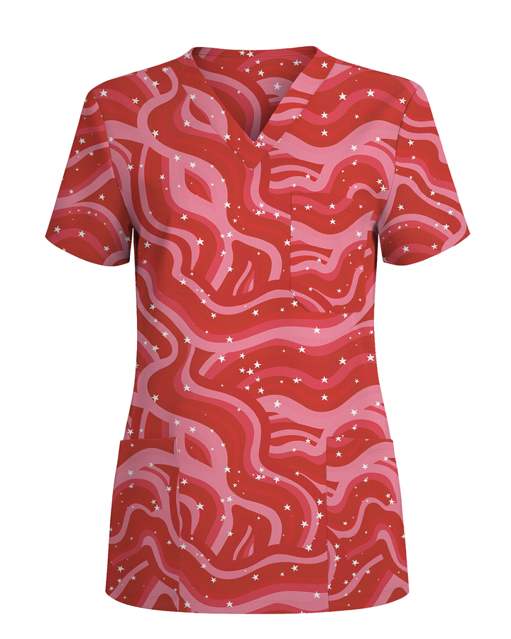 Red Revival Bold Cherry Pop Energy Women Scrub Top