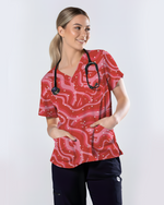 Red Revival Bold Cherry Pop Energy Women Scrub Top