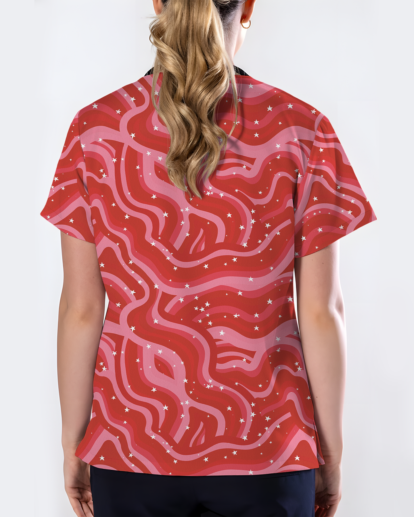 Red Revival Bold Cherry Pop Energy Women Scrub Top