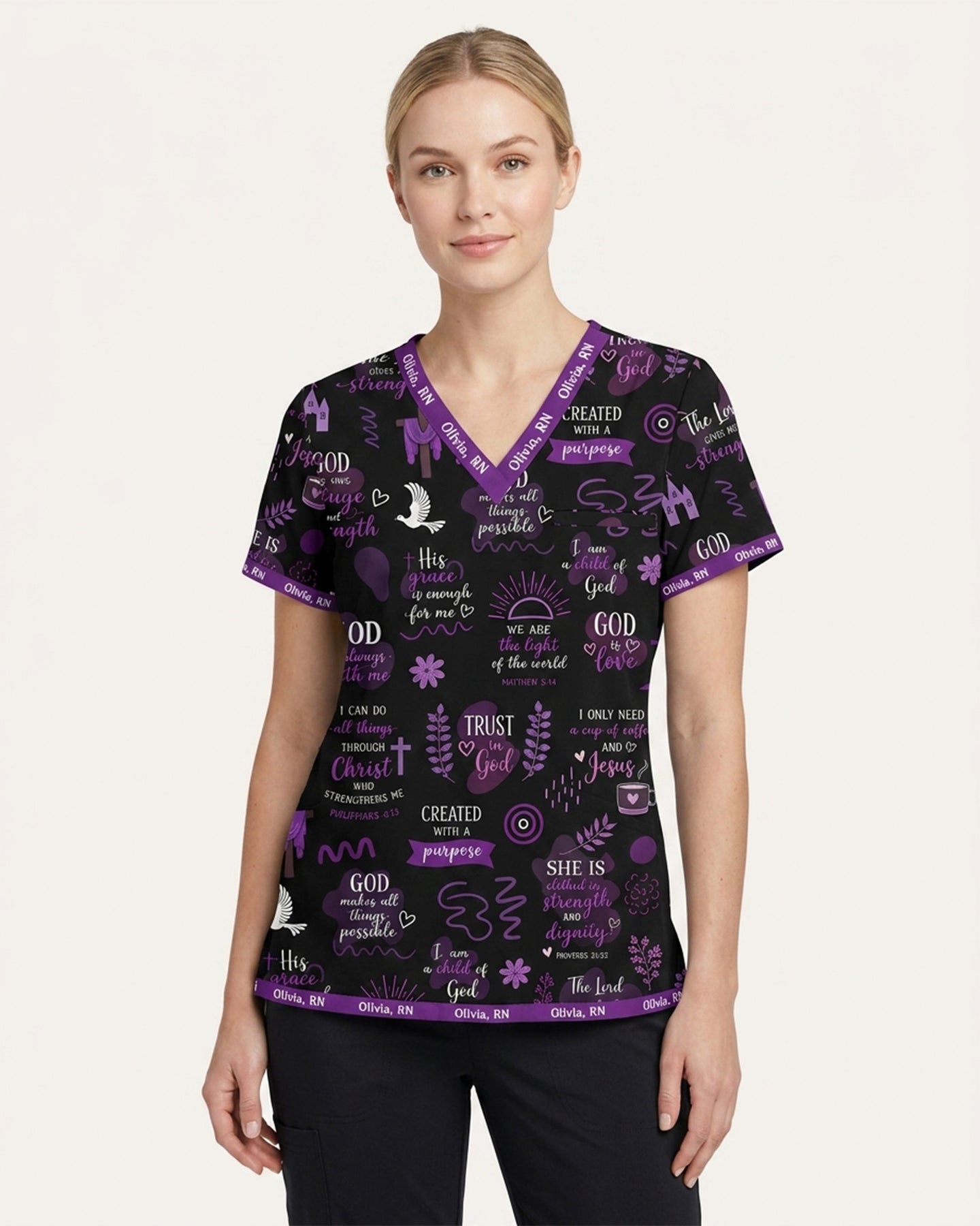 Personalized Name The Lord Gives Me Strength Bible Quote Pattern Christian Nurse Top