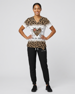Personalized Job Title And Year Nurse Heart Leopard Pattern Scrub Set
