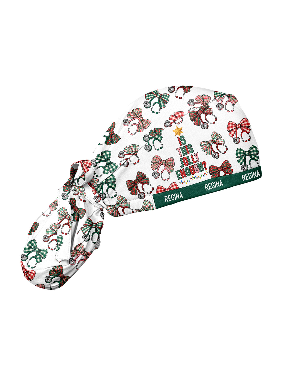 Personalized Name Is This Jolly Enough Christmas Stethoscope Bow Pattern Gift For Nurse Cap