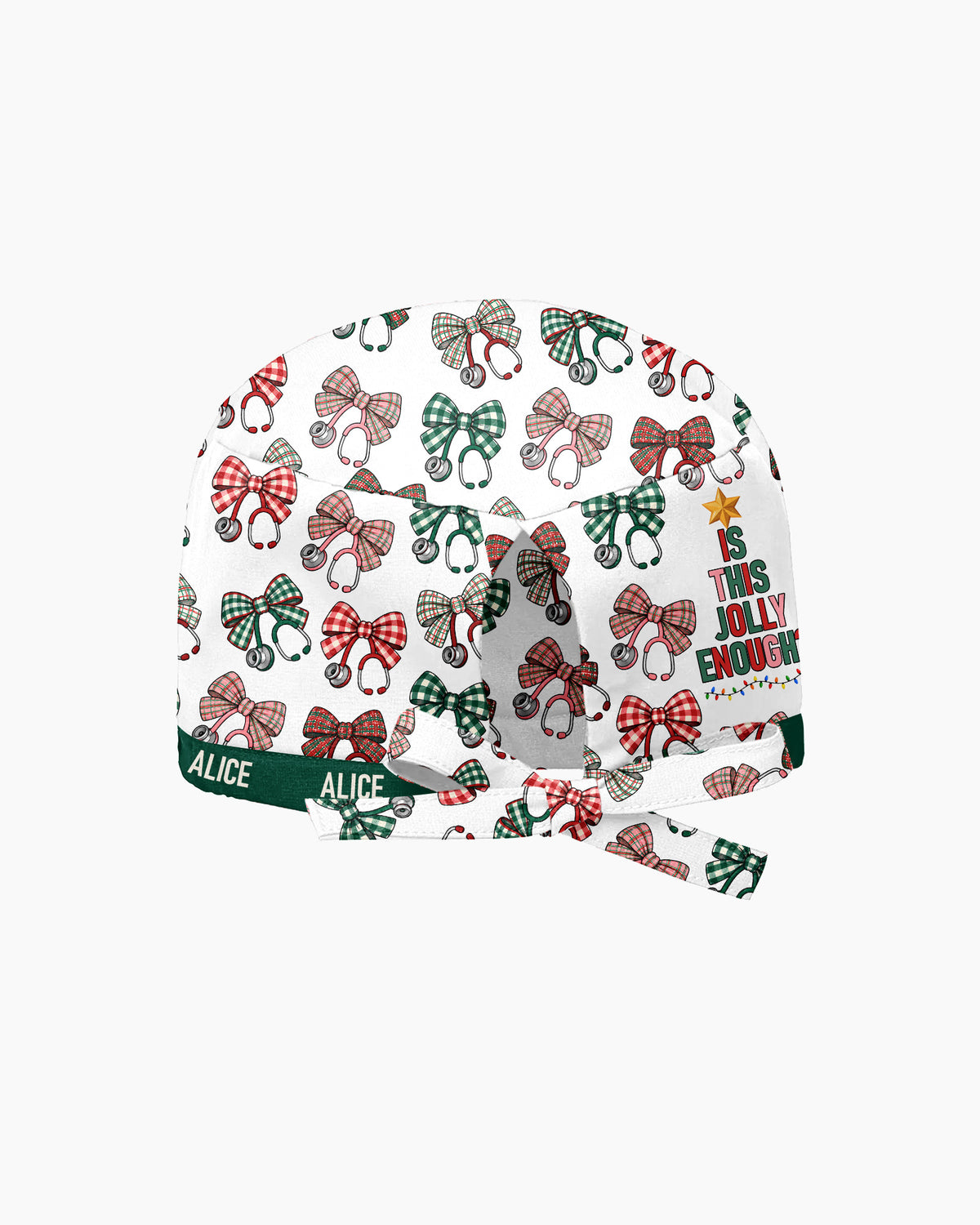 Personalized Name Is This Jolly Enough Christmas Stethoscope Bow Pattern Gift For Nurse Cap
