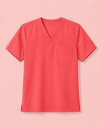Men's One-Pocket V-neck Scrub Top Coral