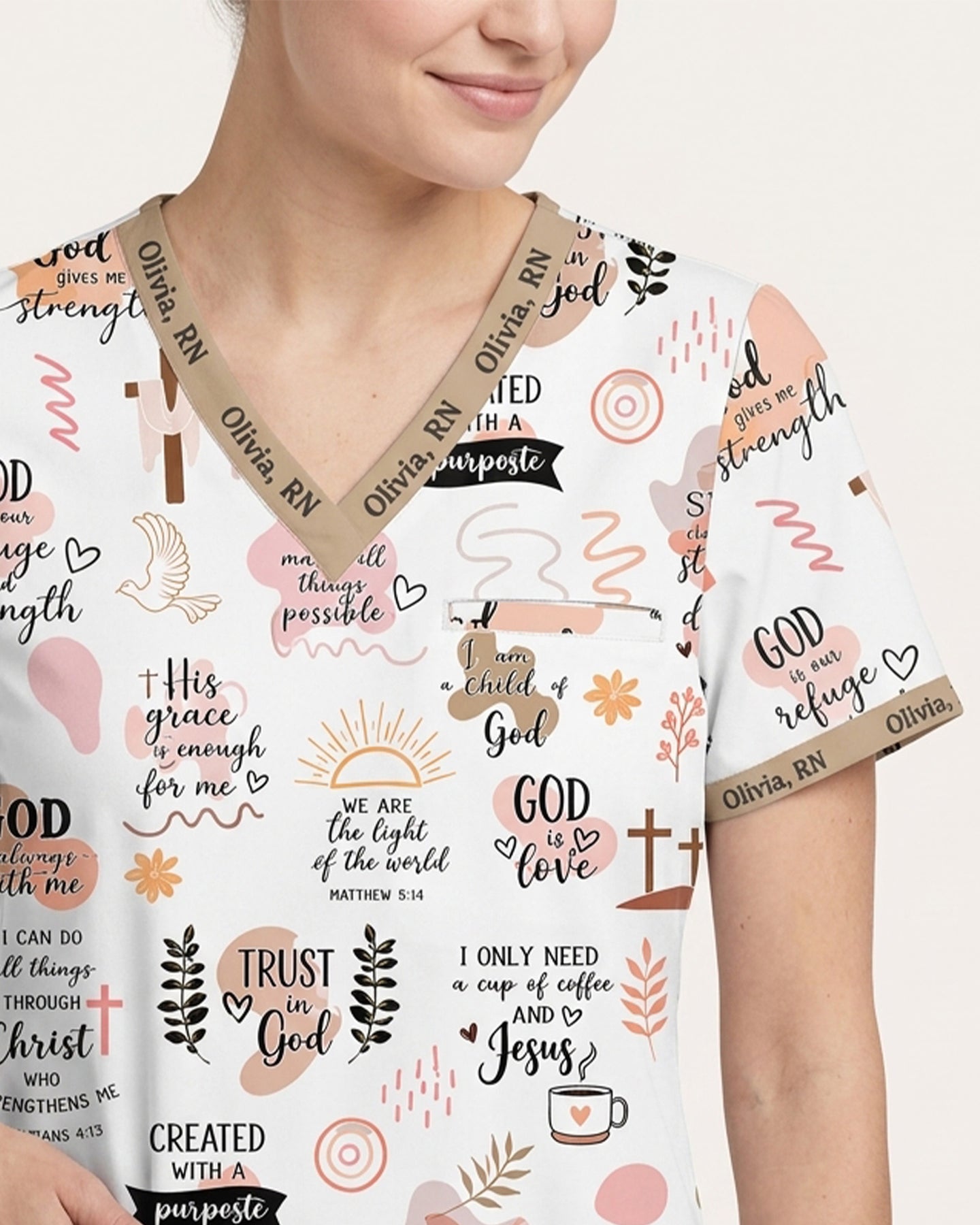 Personalized Name The Lord Gives Me Strength Bible Quote Pattern Christian Nurse Top