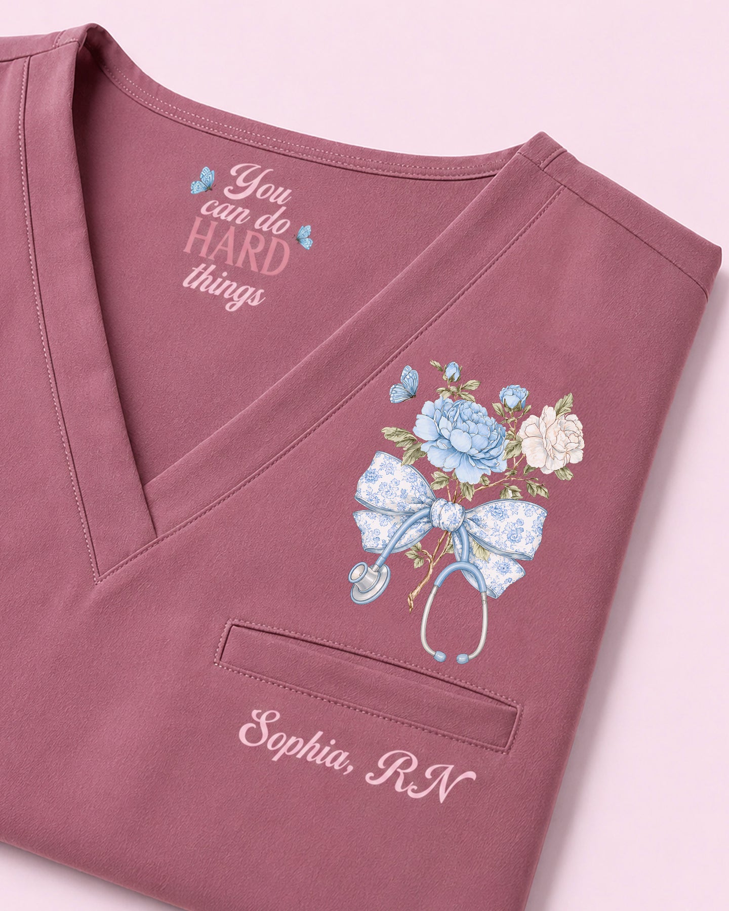 Personalized Name And Job Title Nurse You Can Do Hard Things Stethoscope Bow With Flower Top
