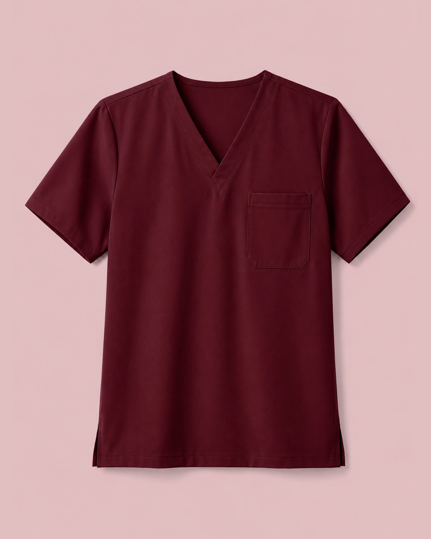 Men's One-Pocket V-neck Scrub Top Burgundy