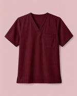Men's One-Pocket V-neck Scrub Top Burgundy