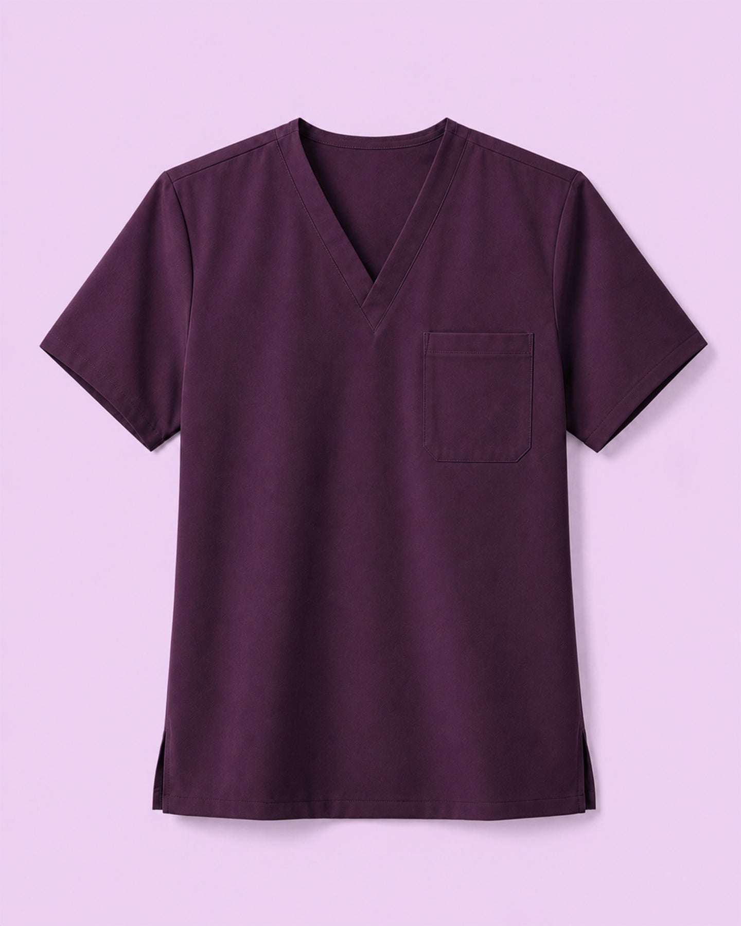 Men's One-Pocket V-neck Scrub Top Deep Eggplant