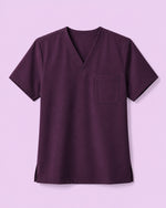 Men's One-Pocket V-neck Scrub Top Deep Eggplant