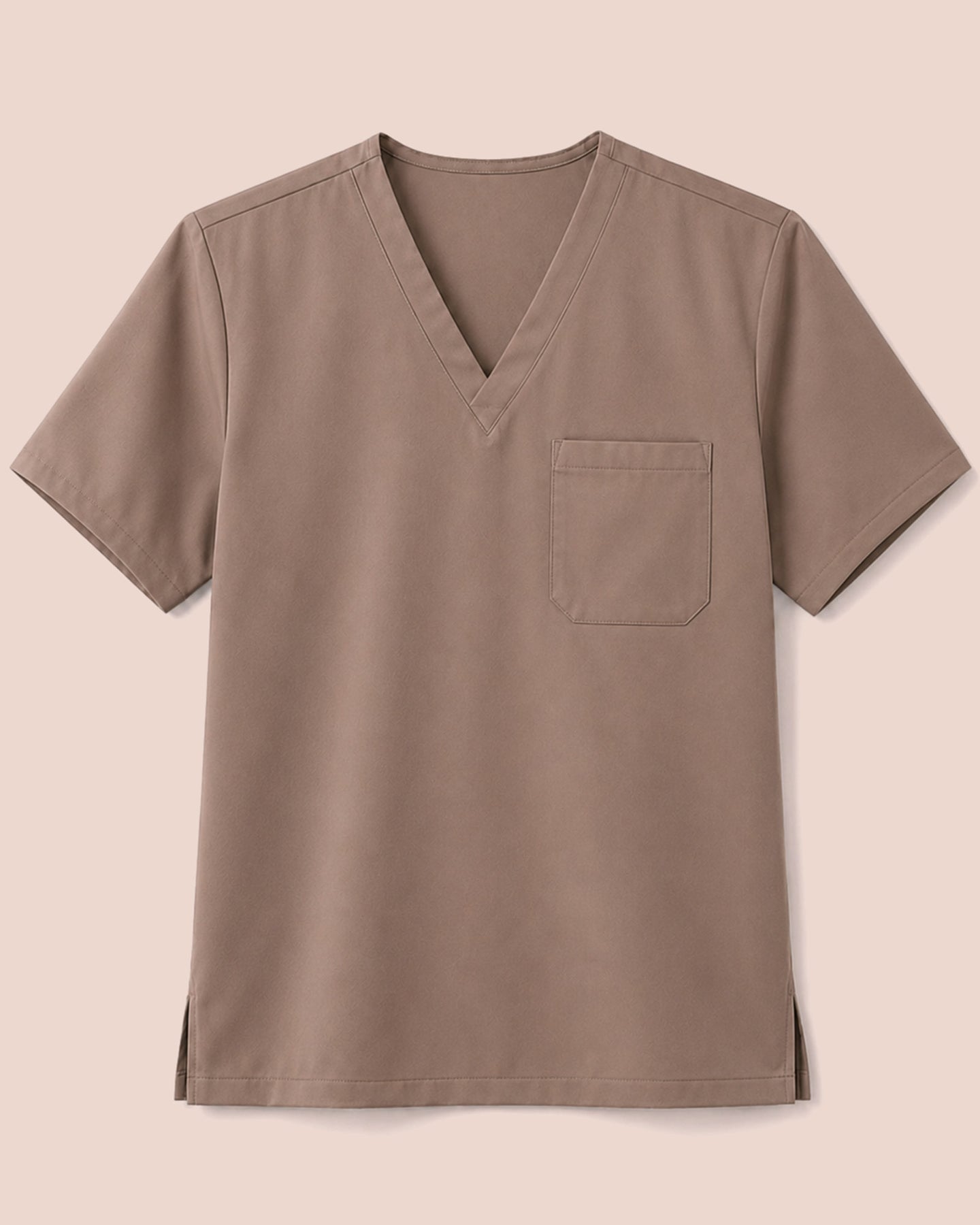 Men's One-Pocket V-neck Scrub Top Mocha