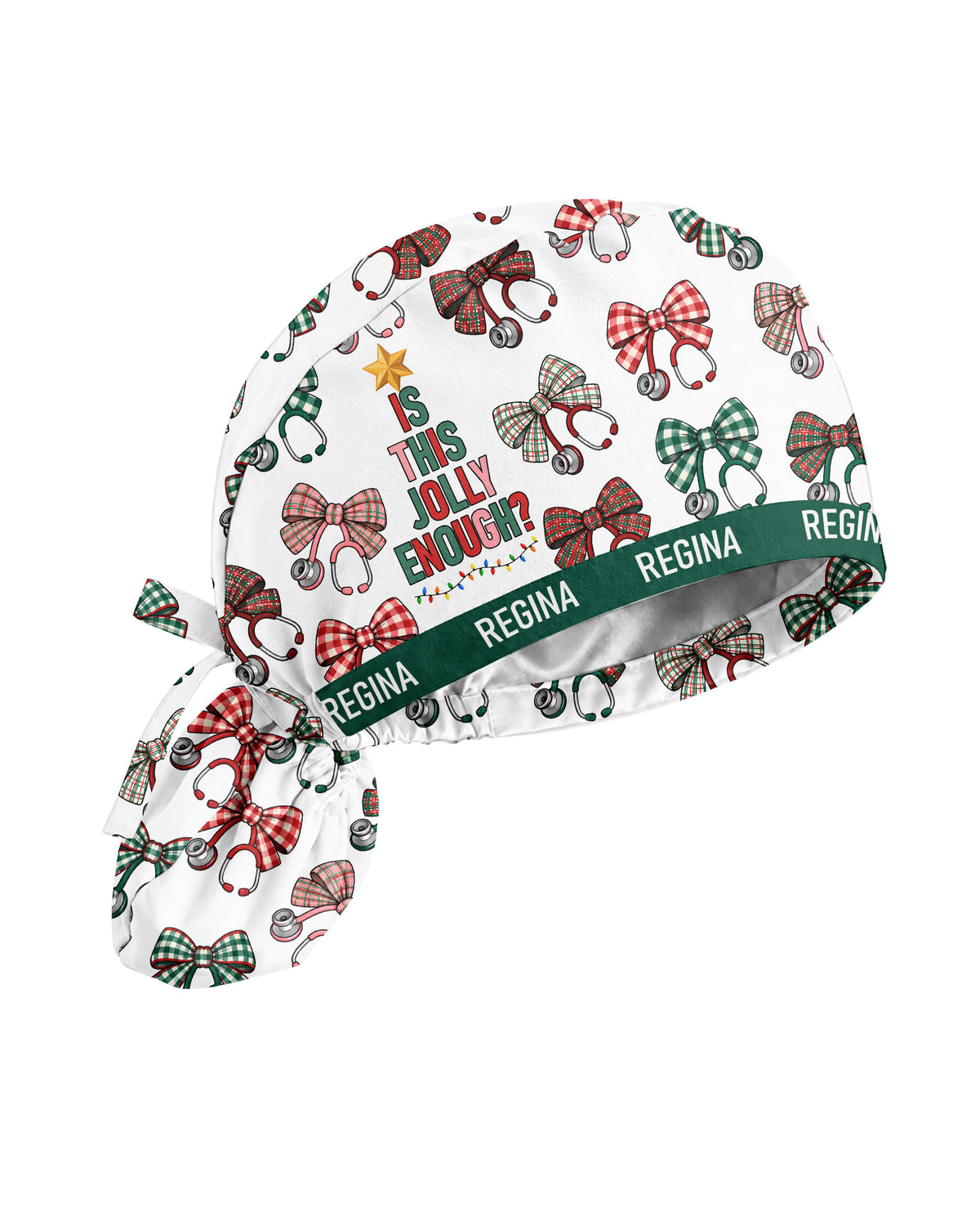 Personalized Name Is This Jolly Enough Christmas Stethoscope Bow Pattern Gift For Nurse Cap