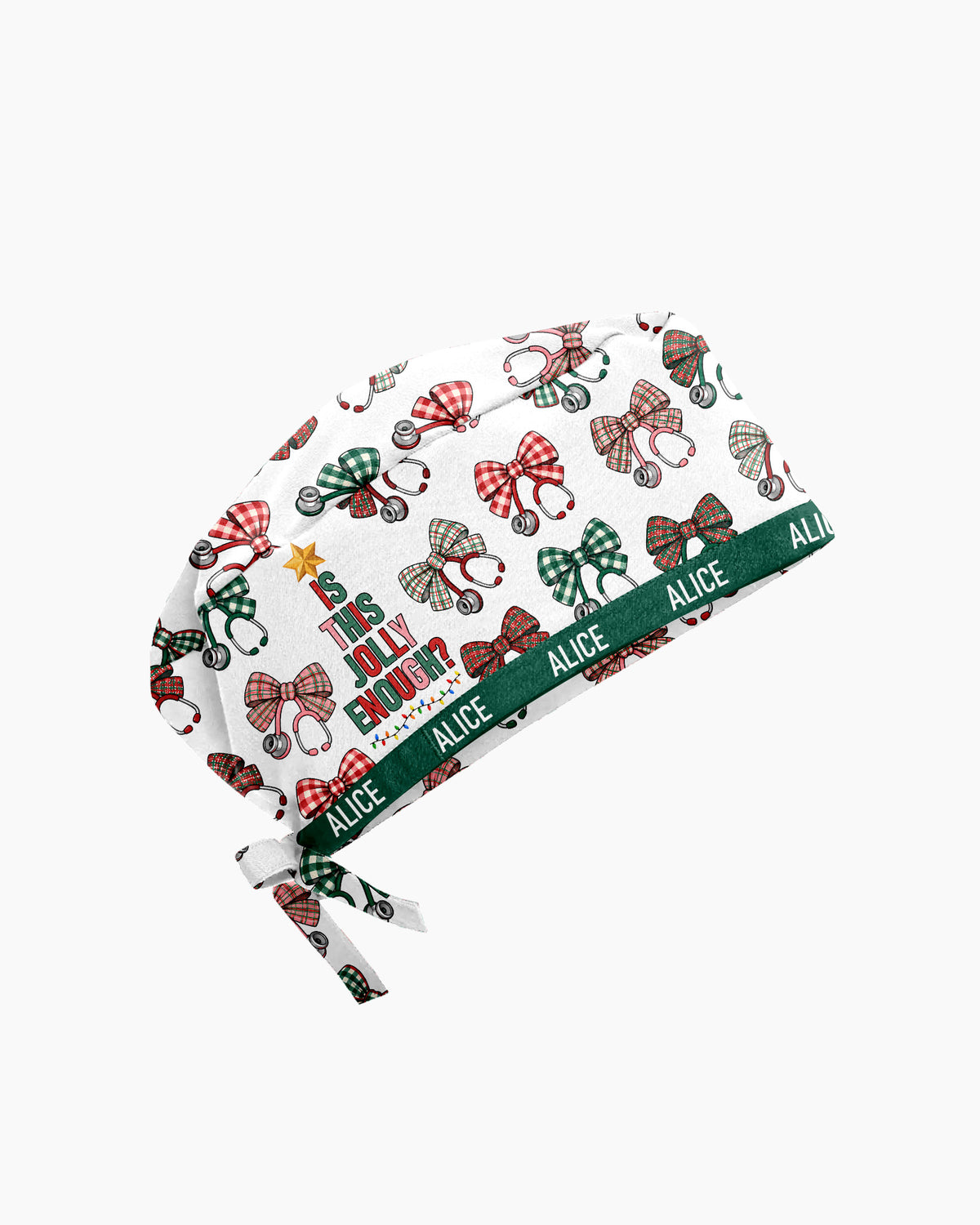 Personalized Name Is This Jolly Enough Christmas Stethoscope Bow Pattern Gift For Nurse Cap