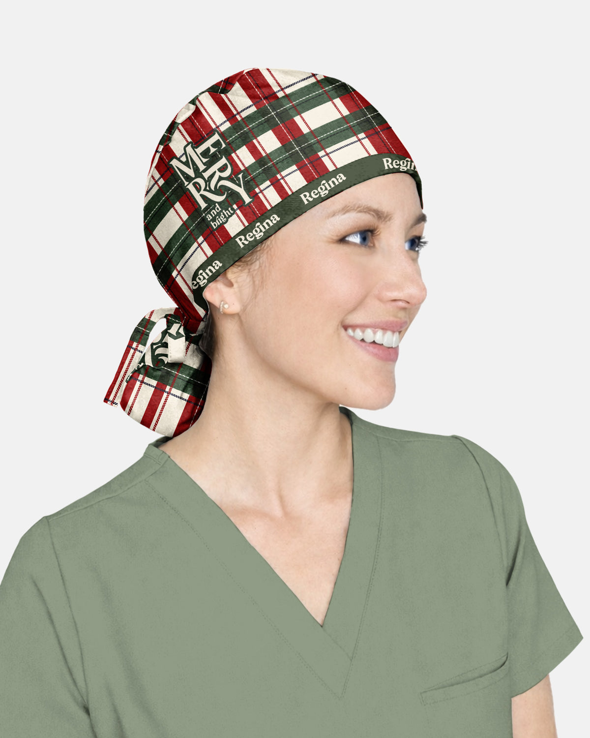 Personalized Name And Job Title Merry And Bright Plaid Pattern Christmas Gift For Nurse Cap