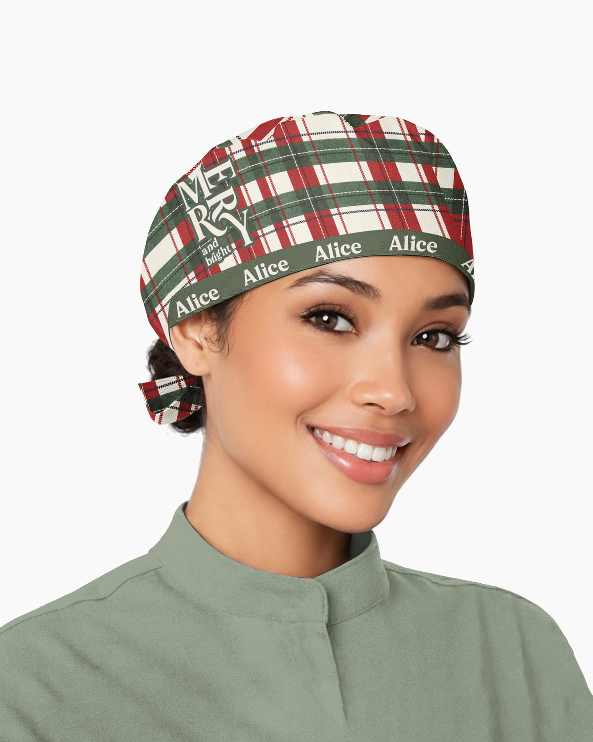 Personalized Name And Job Title Merry And Bright Plaid Pattern Christmas Gift For Nurse Cap