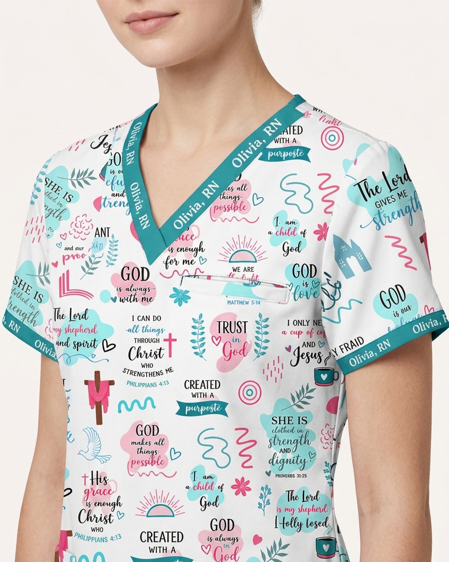 Personalized Name The Lord Gives Me Strength Bible Quote Pattern Christian Nurse Top