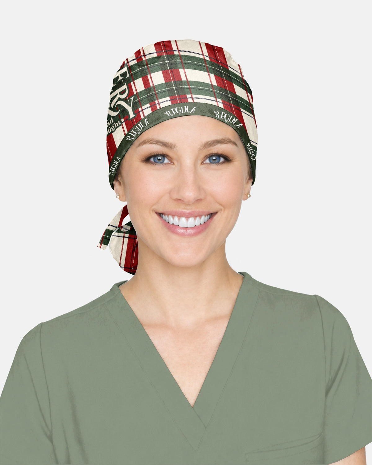 Personalized Name And Job Title Merry And Bright Plaid Pattern Christmas Gift For Nurse Cap