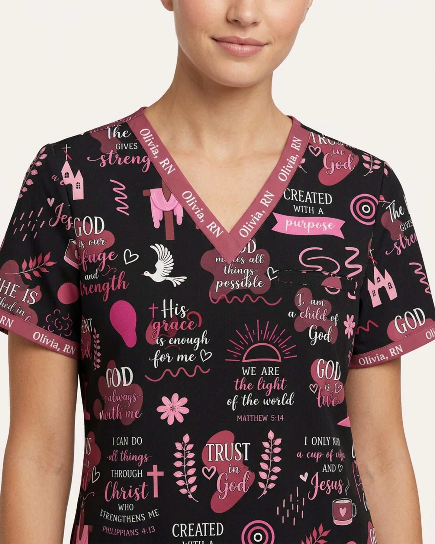 Personalized Name The Lord Gives Me Strength Bible Quote Pattern Christian Nurse Top