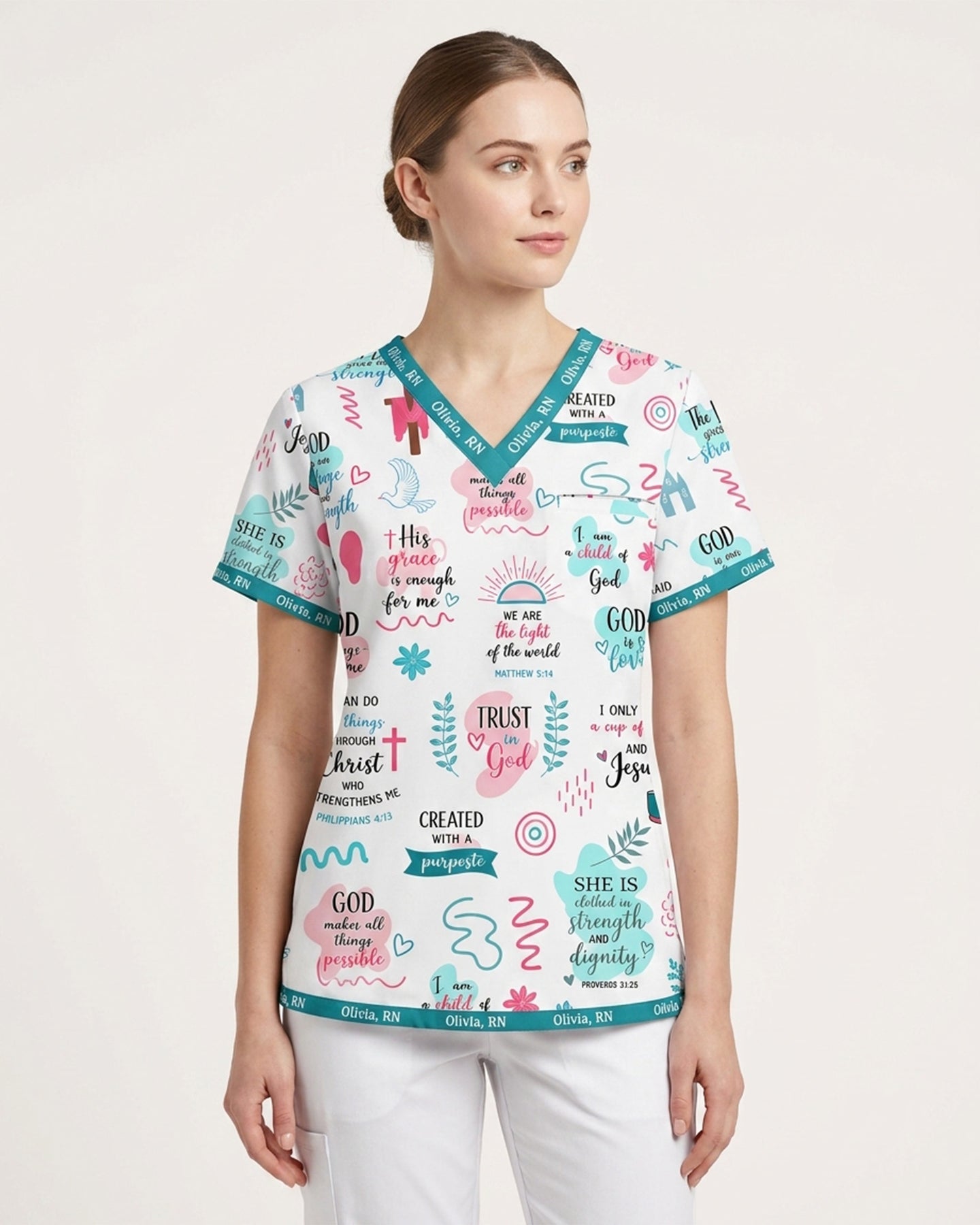 Personalized Name The Lord Gives Me Strength Bible Quote Pattern Christian Nurse Top