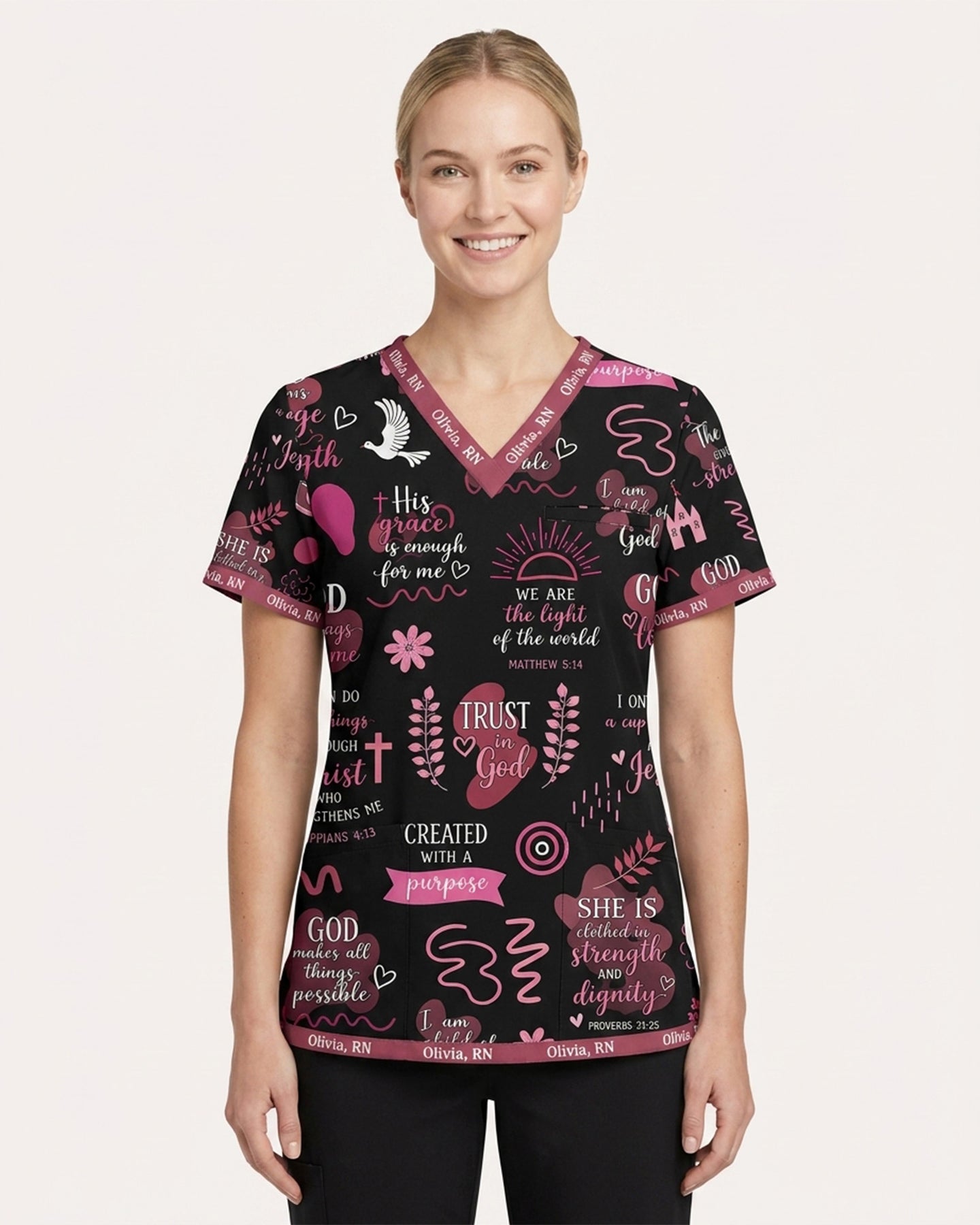Personalized Name The Lord Gives Me Strength Bible Quote Pattern Christian Nurse Top