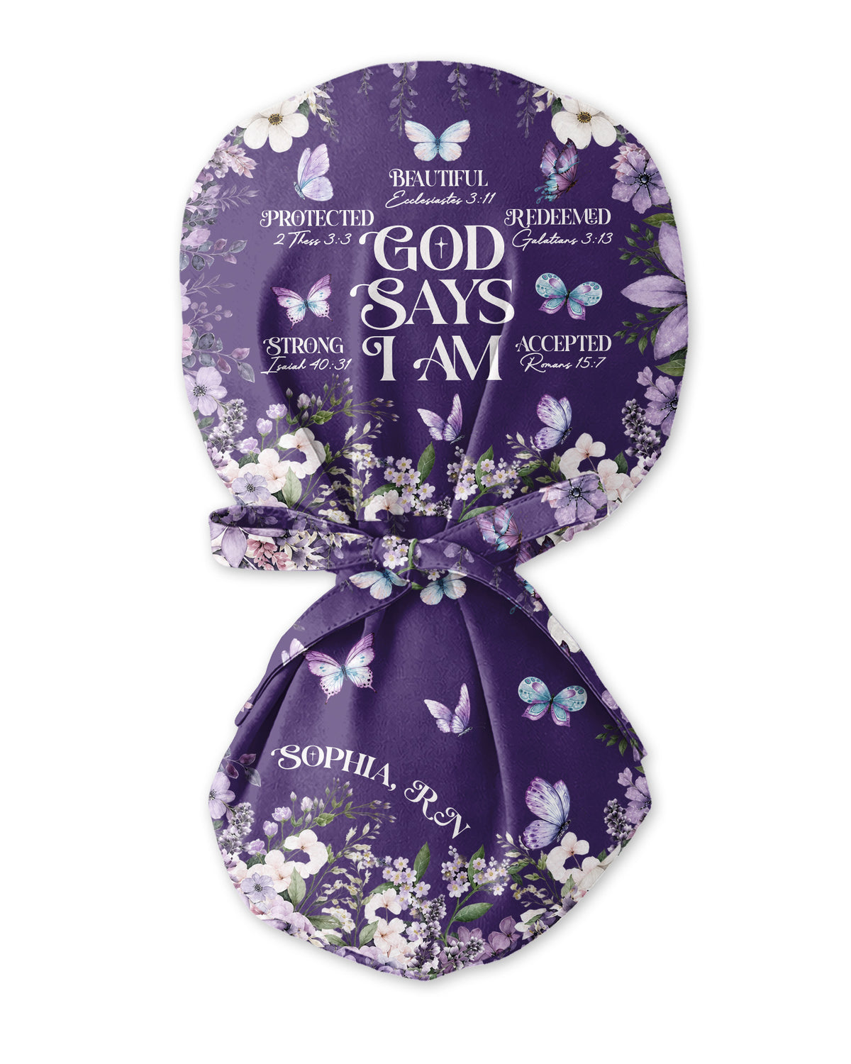 Personalized Name God Says I Am Bible Verse Floral Pattern Christian Gift For Nurse Cap