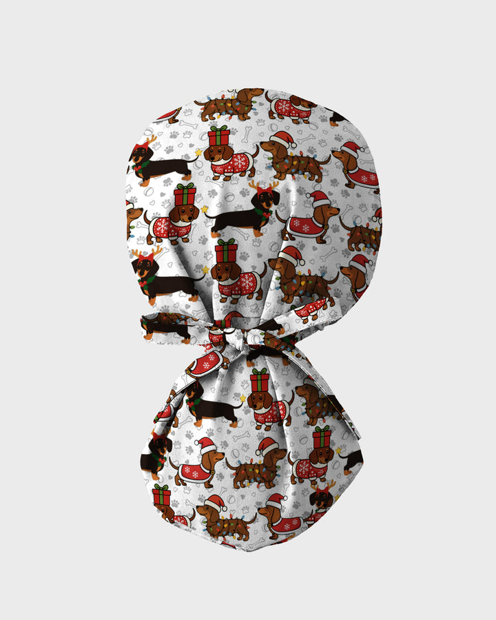 Funny Christmas Dachshund Wearing Santa Outfit Scrub Cap