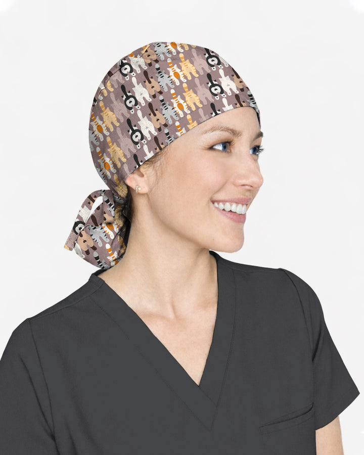 Cute Cartoon Cat Butt Repeat Pattern Scrub Cap