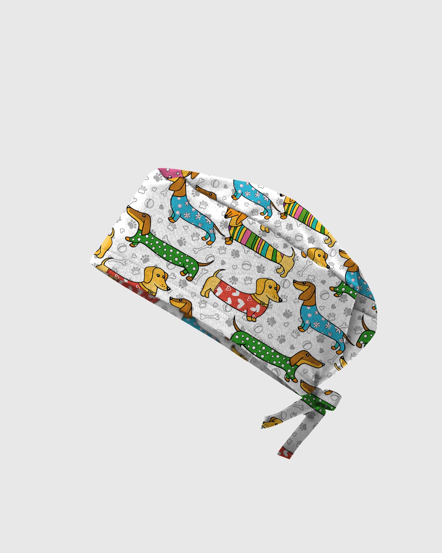 Playful Dachshund Allover Cartoon Pattern Scrub Cap
