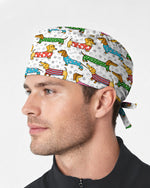 Playful Dachshund Allover Cartoon Pattern Scrub Cap