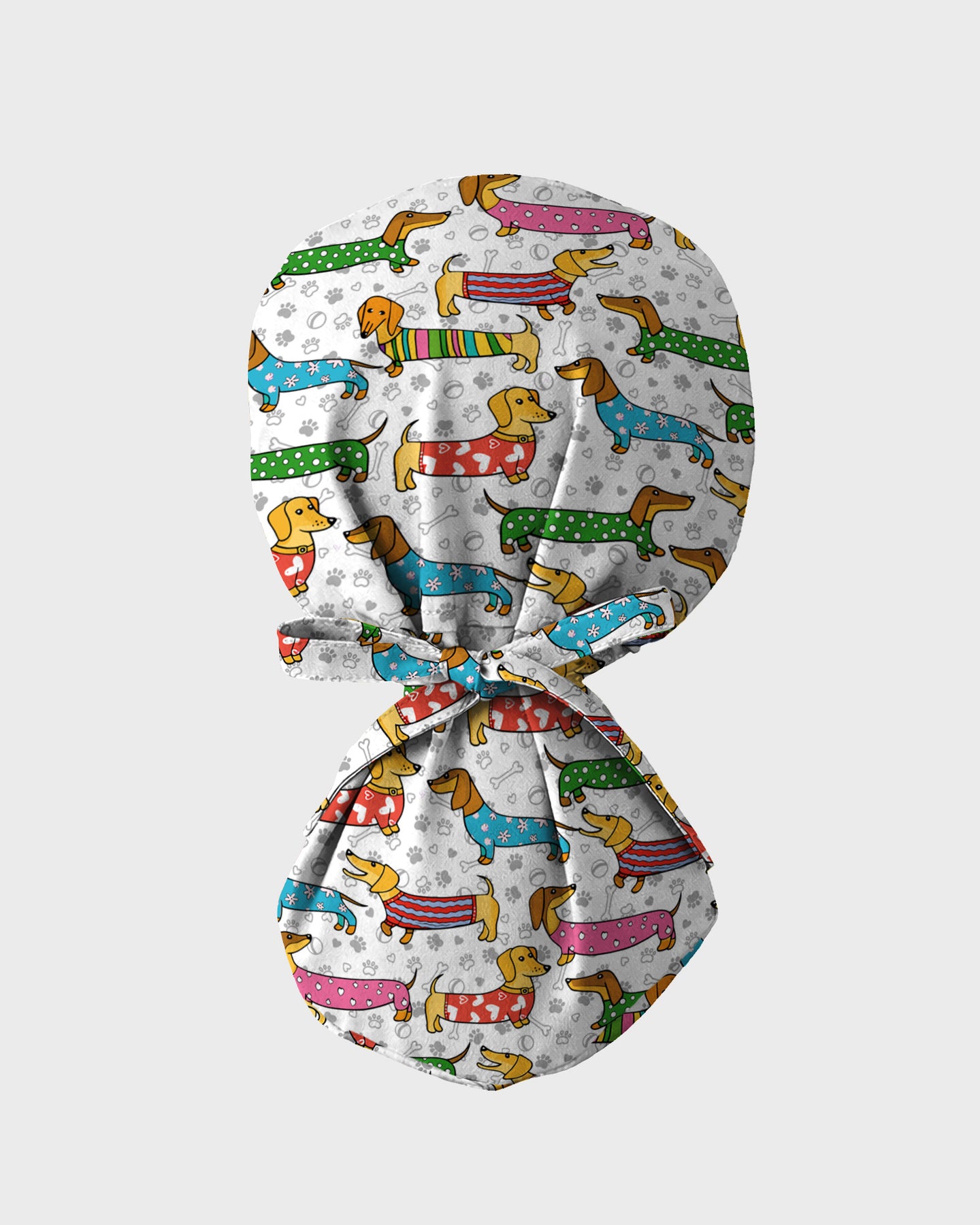 Playful Dachshund Allover Cartoon Pattern Scrub Cap