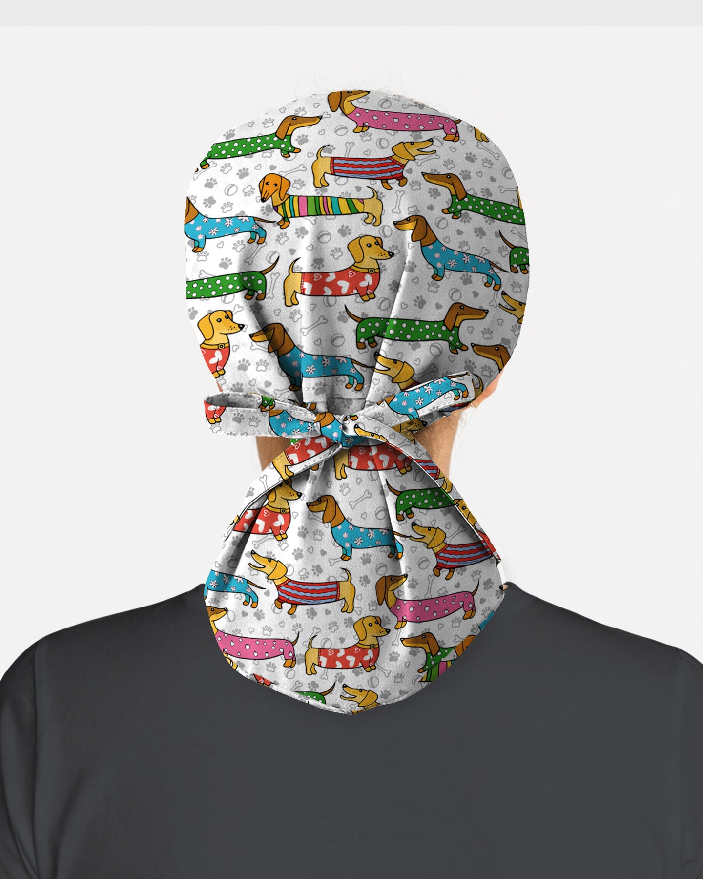 Playful Dachshund Allover Cartoon Pattern Scrub Cap