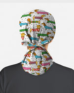 Playful Dachshund Allover Cartoon Pattern Scrub Cap