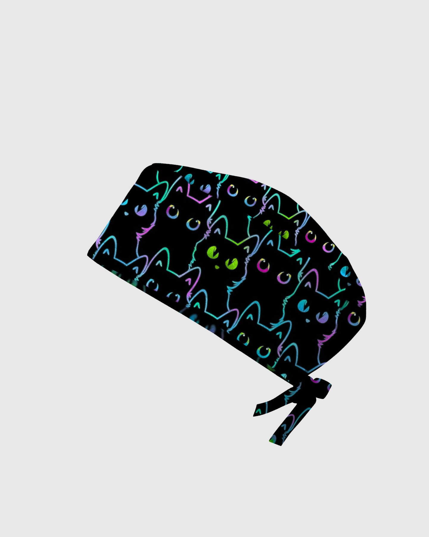 Neon Black Cat Allover Pattern Illustration Scrub Cap