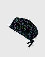 Neon Black Cat Allover Pattern Illustration Scrub Cap
