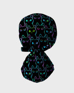 Neon Black Cat Allover Pattern Illustration Scrub Cap