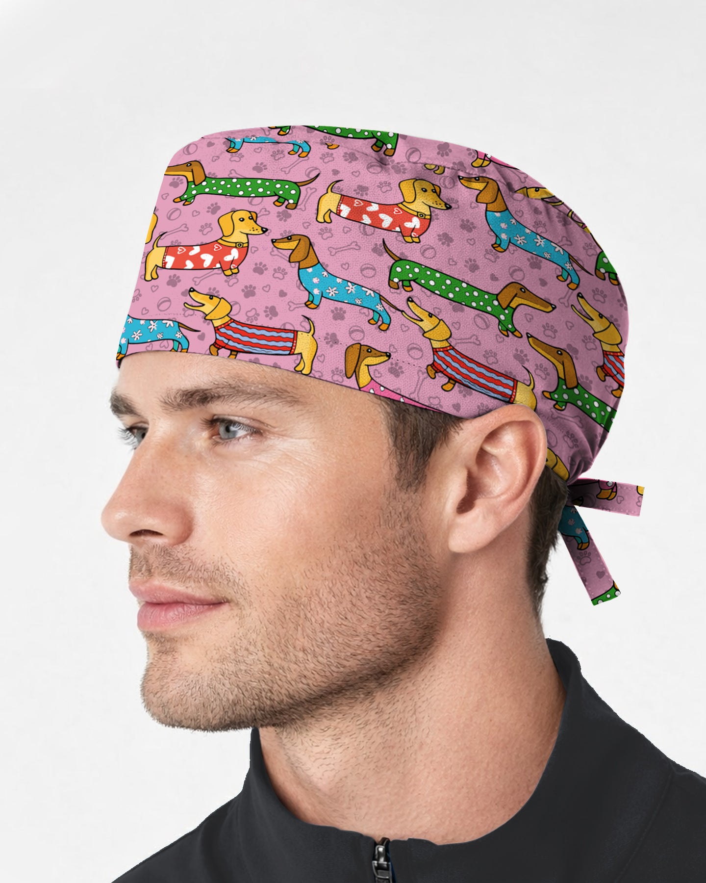 Cute Dachshund Cartoon Nurse Character Illustration Scrub Cap