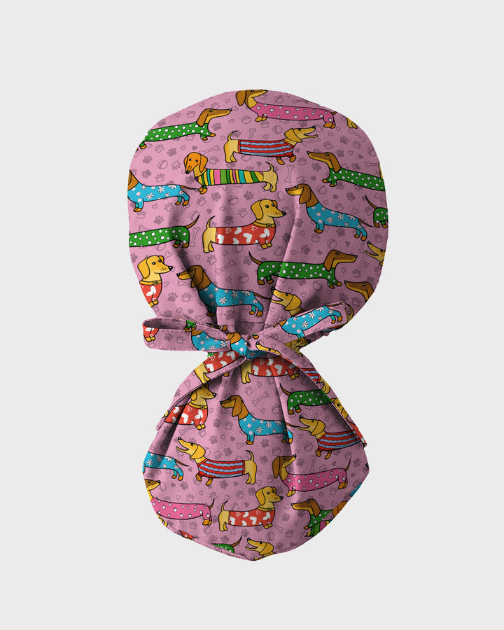 Cute Dachshund Cartoon Nurse Character Illustration Scrub Cap