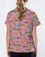 Cute Dachshund Cartoon Nurse Character Illustration Women Scrub Top