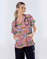 Cute Dachshund Cartoon Nurse Character Illustration Women Scrub Top