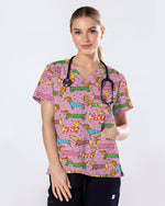 Cute Dachshund Cartoon Nurse Character Illustration Women Scrub Top